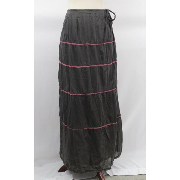 Sula. Dresses & Skirts - SULA Sz 1 XS S Brown Pink Crochet Trim Maxi Skirt Side Tie